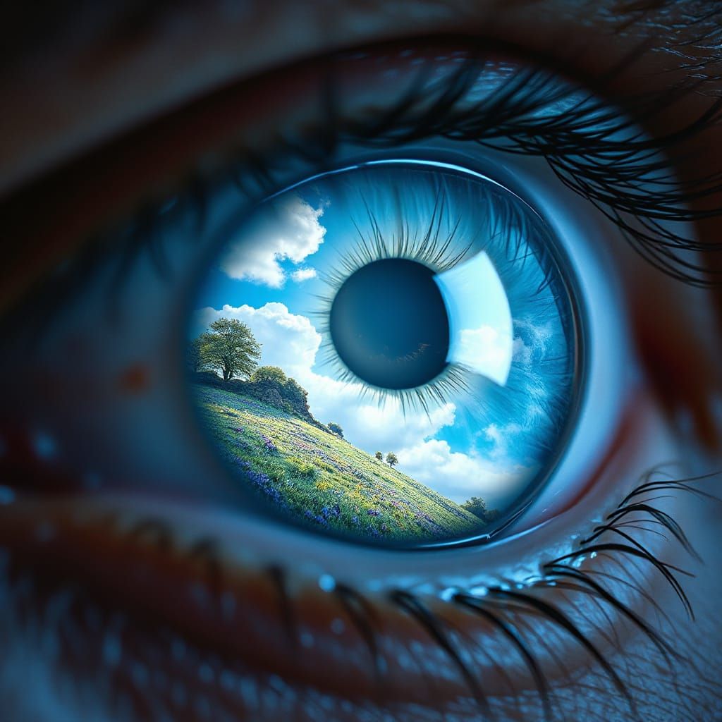 Bioluminescent Springtime Eye: Hyperrealistic 3D Rendering