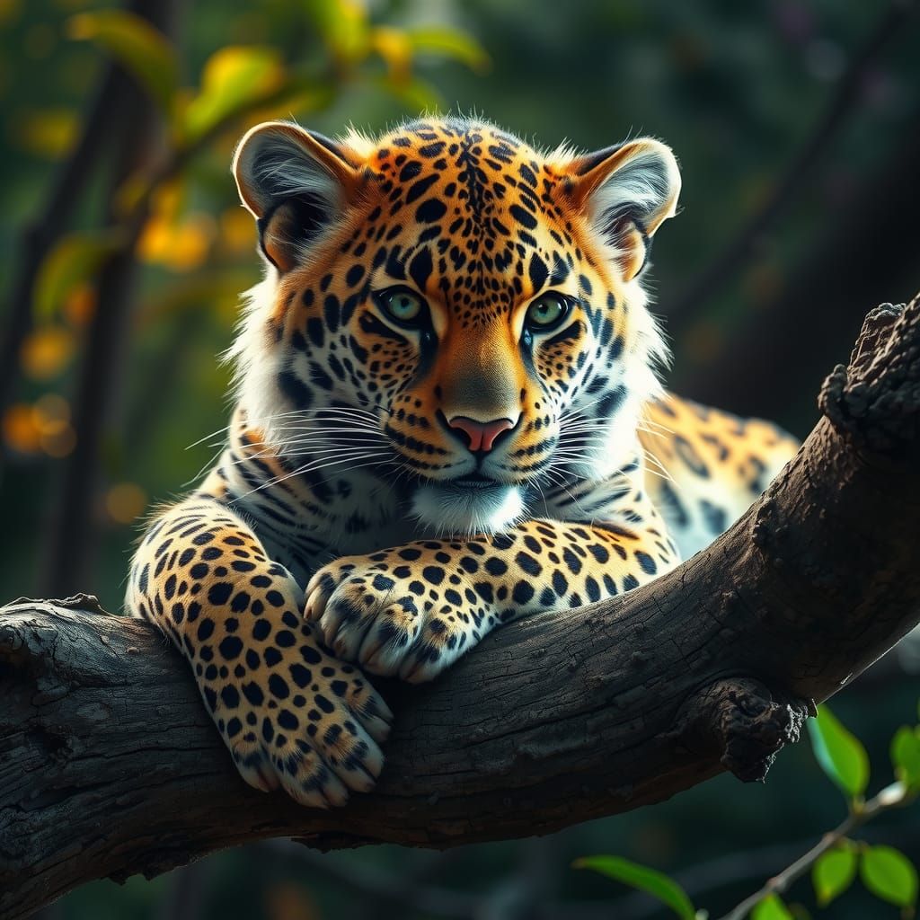 Fluffy Leopard Lounging: Hyperrealistic Splash Art