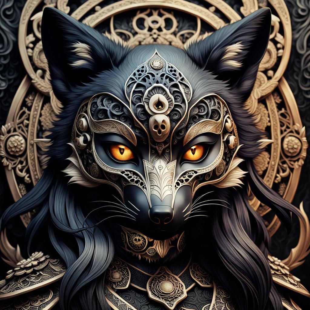 Anime Fox Spirit in Mystical Mask Portrait