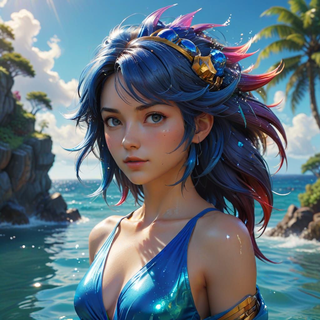 Genderswap Sonic the Hedgehog in Vibrant Blue Kimono Bikini