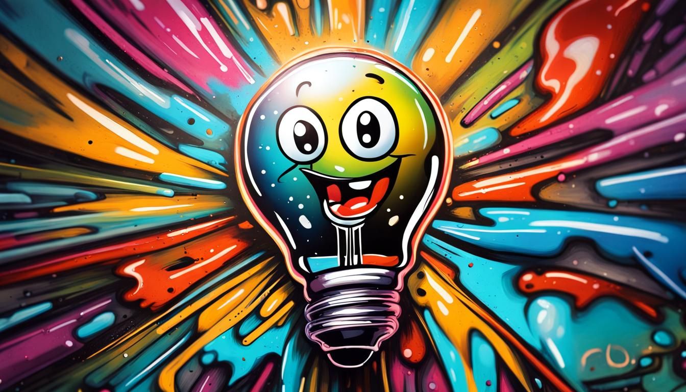 Smiling Lightbulb Graffiti Art in Ultra Detail