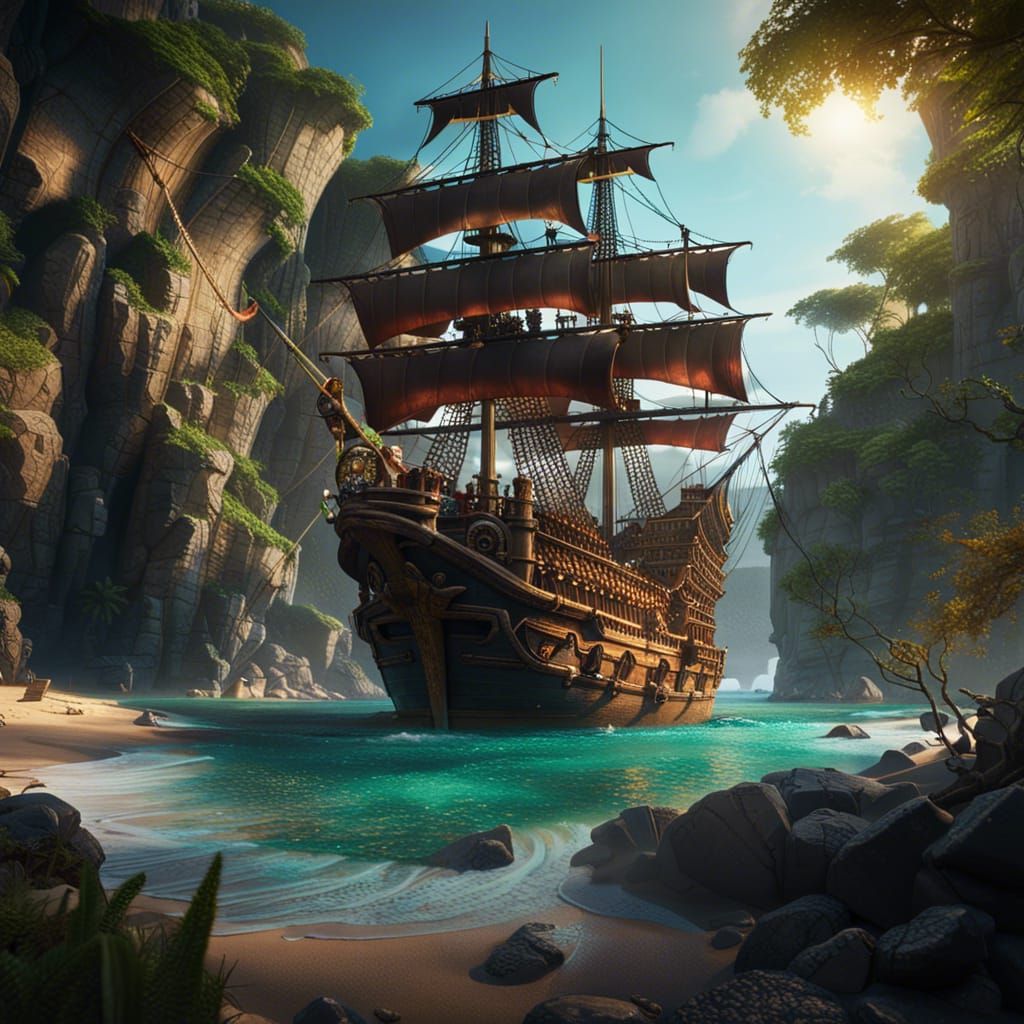 Pirate Ship Unloads Treasure in Secret Cove