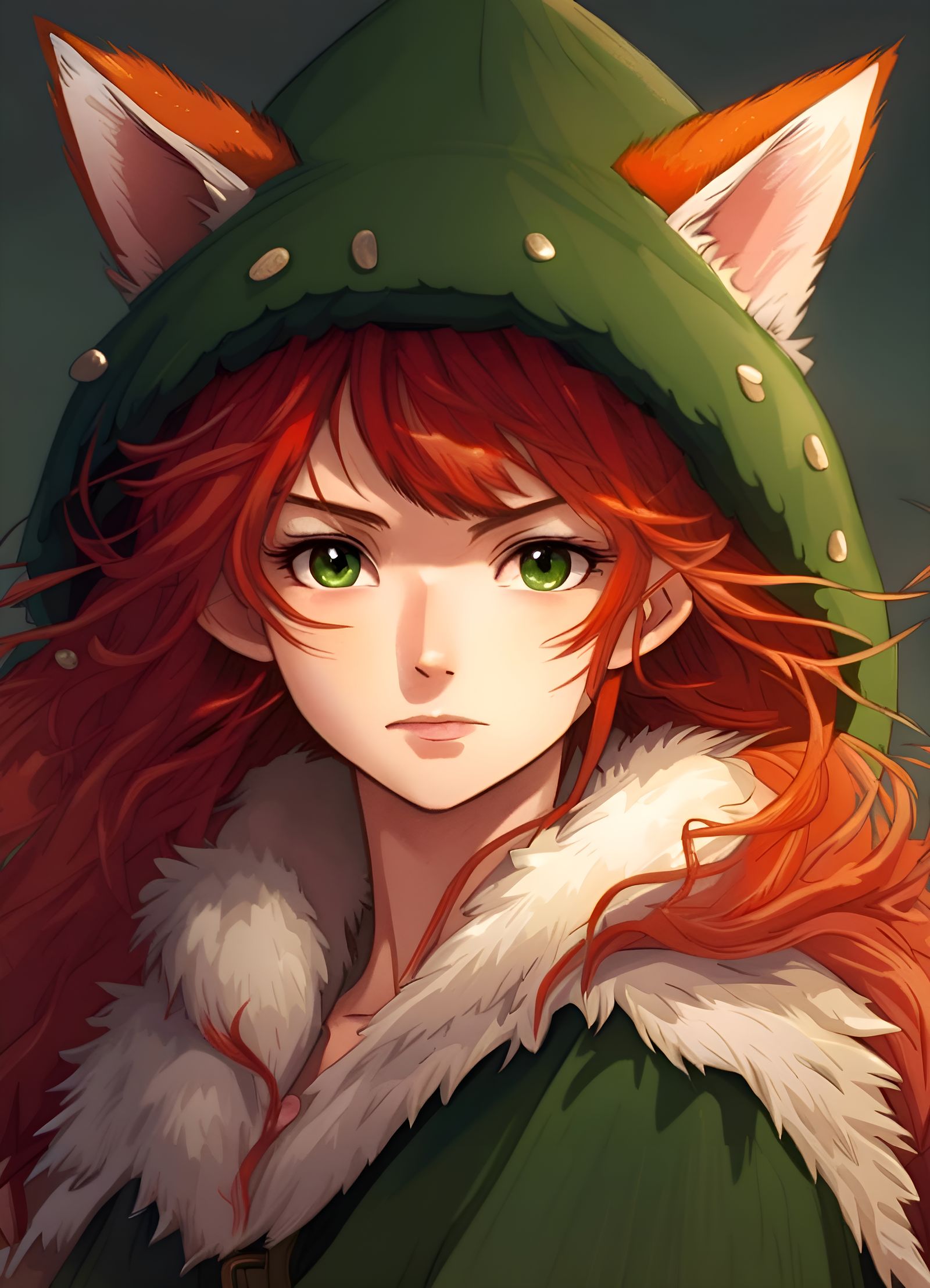 Anime Style Portrait: Woodland Ranger in Fox Hat