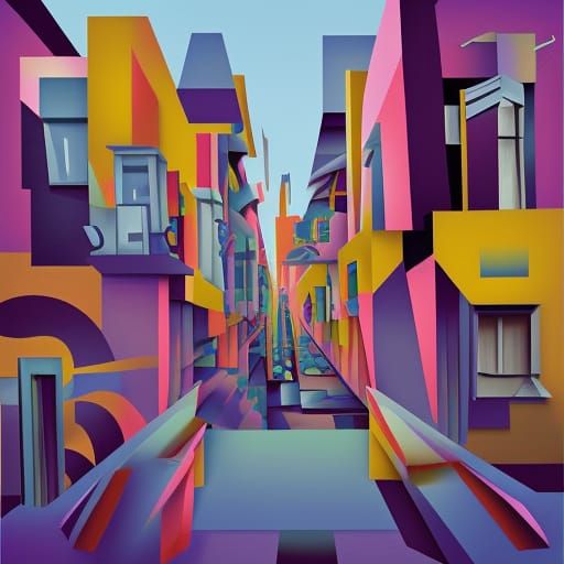 Street After Paintball Fight in Cubist Art Deco Style