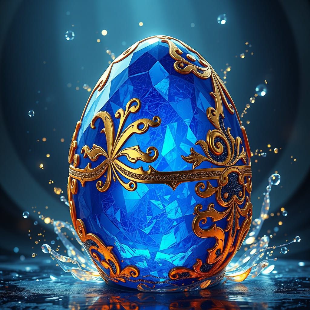 Fantastical Sapphire and Gold Egg in Intricate Detail