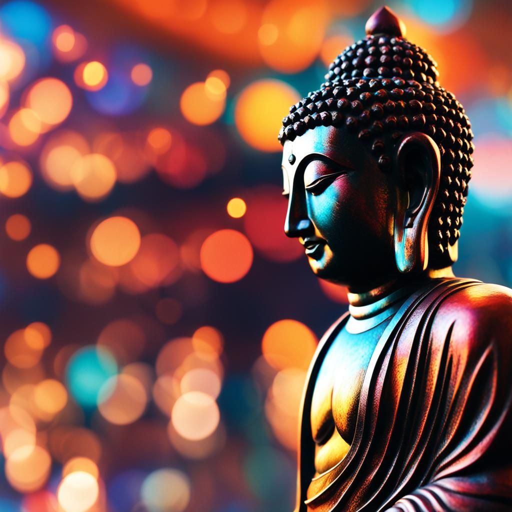 Detailed Buddha Statue with Bokeh and Cinematic Lighting