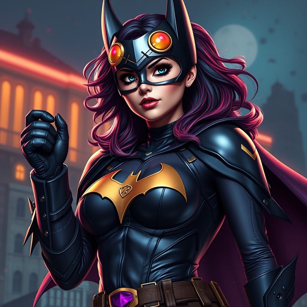 Fantastical Pin Up Batgirl in Intricate Matte Painting
