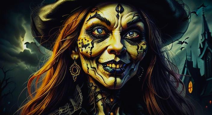 Halloween Spooktacular: Bizarre Costumed Characters in Black...