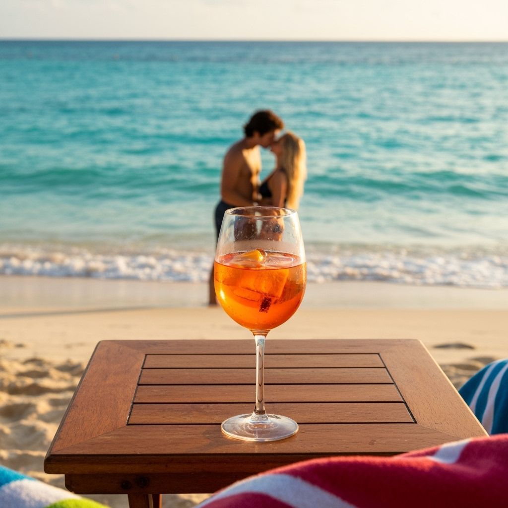 Aperol Spritz on Tropical Beach: Kissing Couple