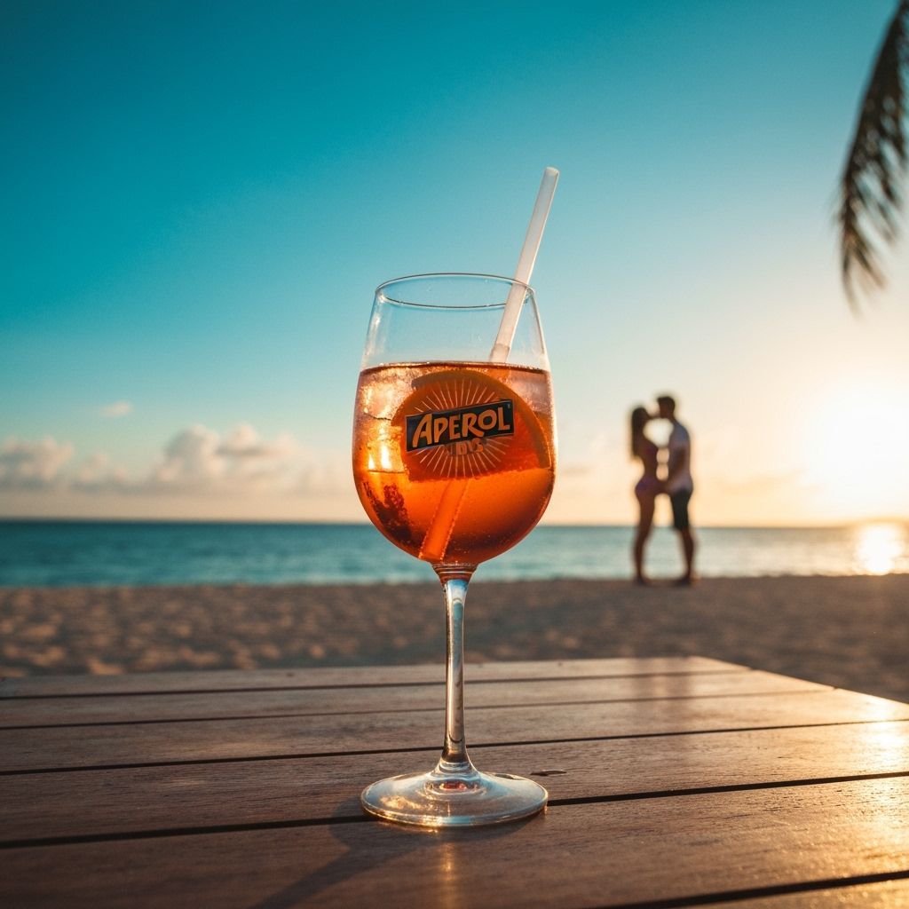 Aperol Spritz on Tropical Beach: Kissing Couple