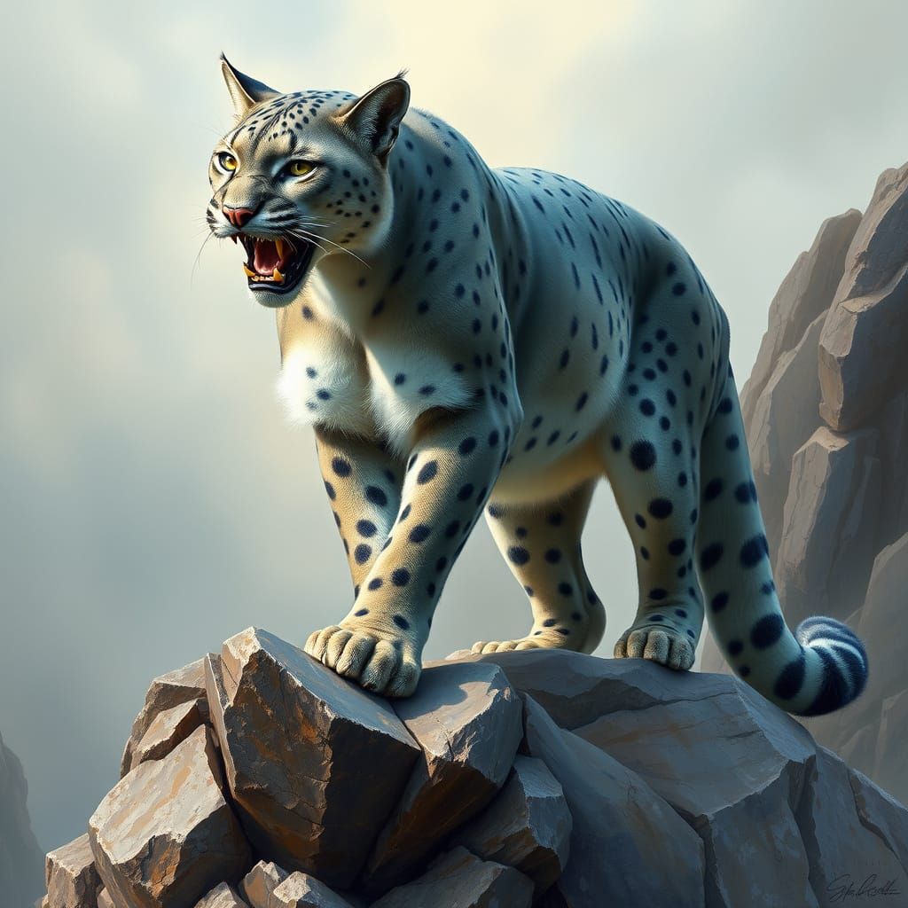 Majestic Blue-Spotted Puma in a Dreamlike Landscape
