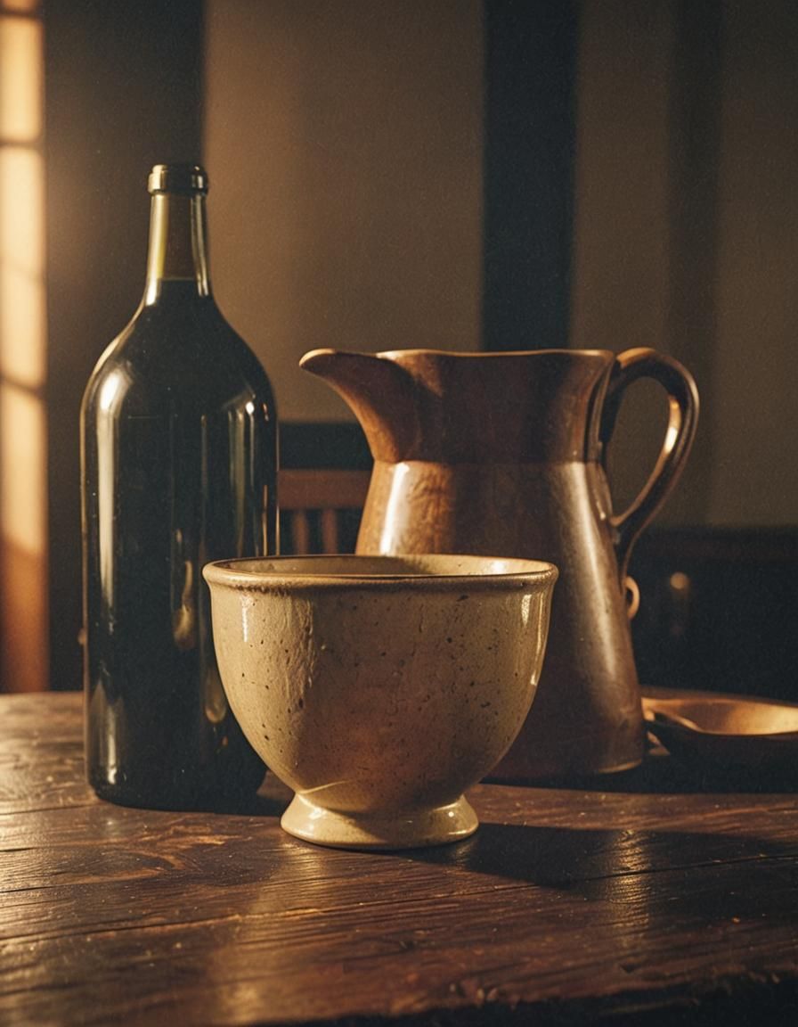 Hyperrealistic 3D Still Life with Wine Bottle