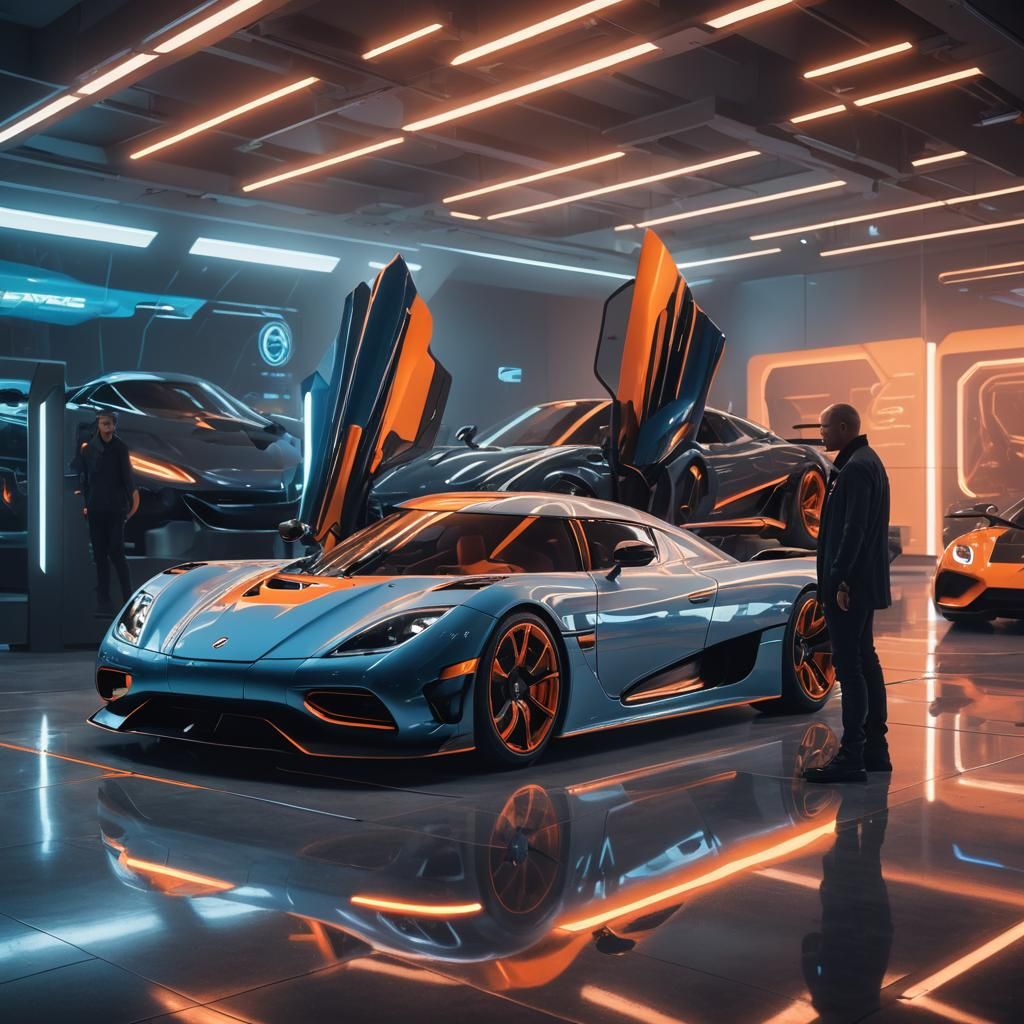 Futuristic Koenigsegg Dealership in Neon Showroom