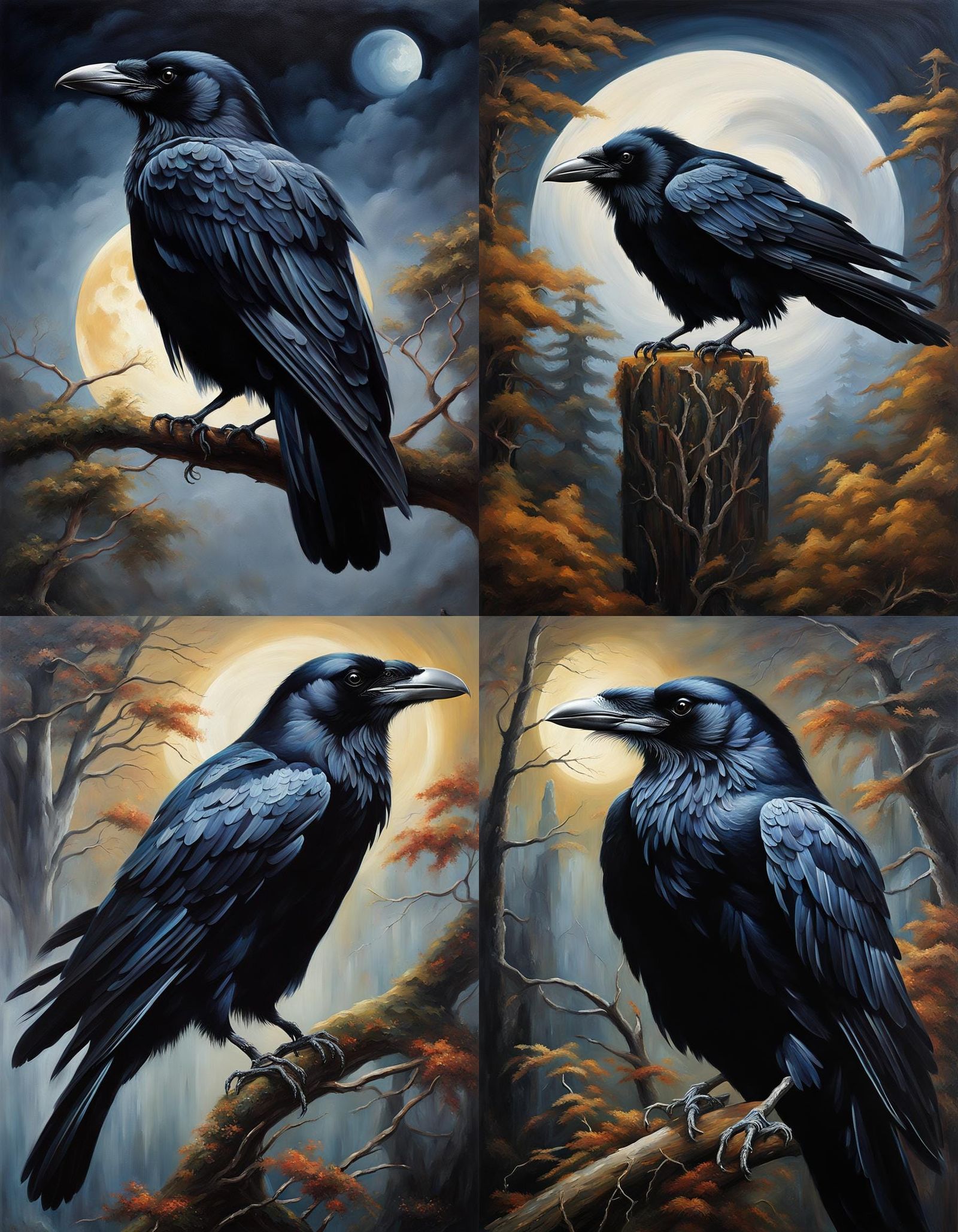 Majestic Raven with Letter in Oil Painting