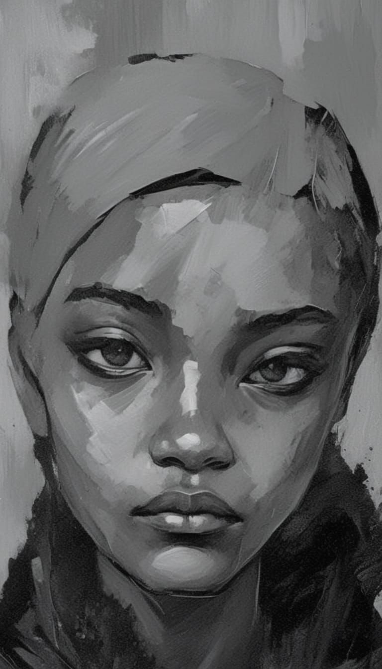 Gothgirl Portrait in High Contrast Impasto Style