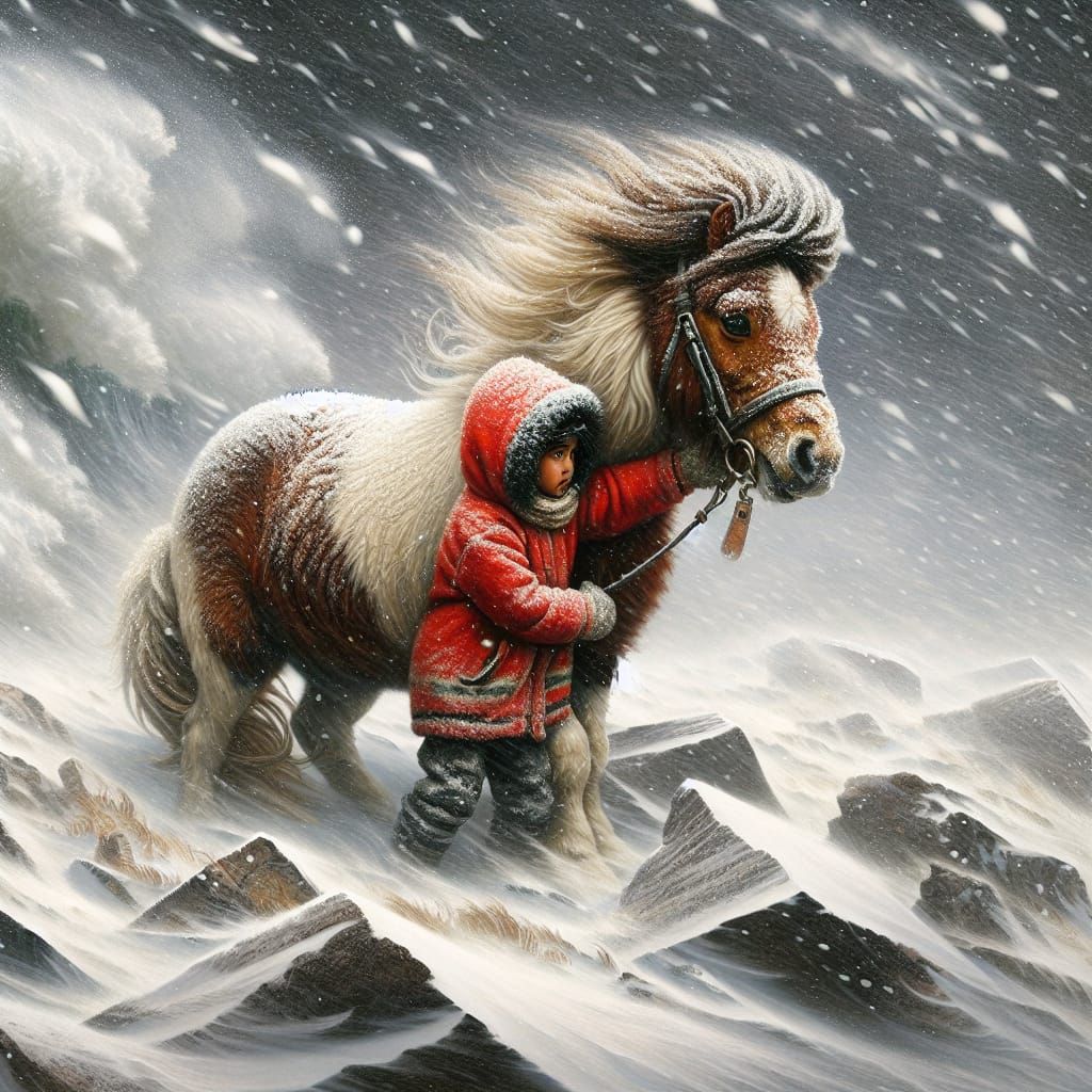 Shetland Pony and Young Girl Brave Winter Storm in Australia...