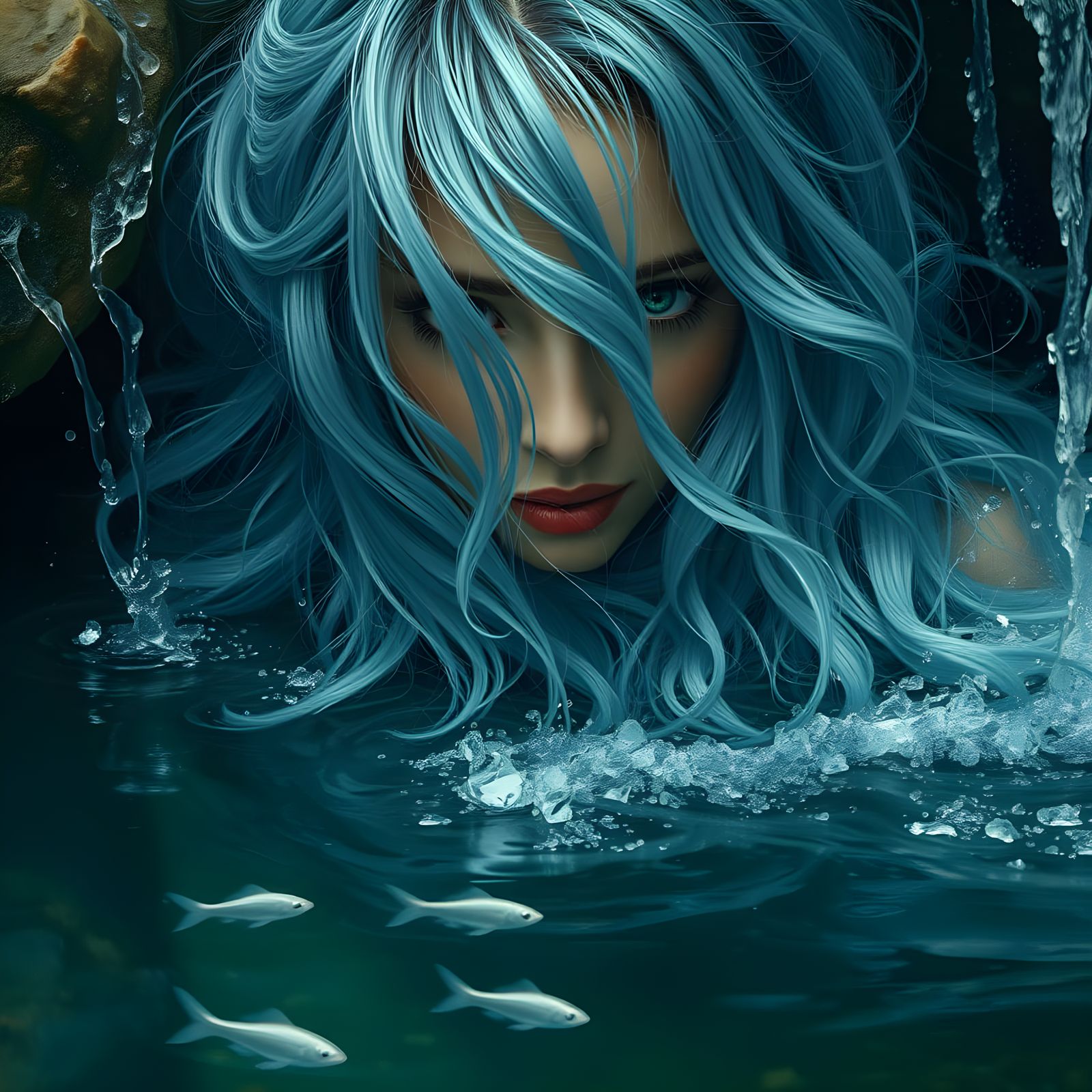 Hyperrealistic Portrait of Woman in Serene Water Fantasy Sce...