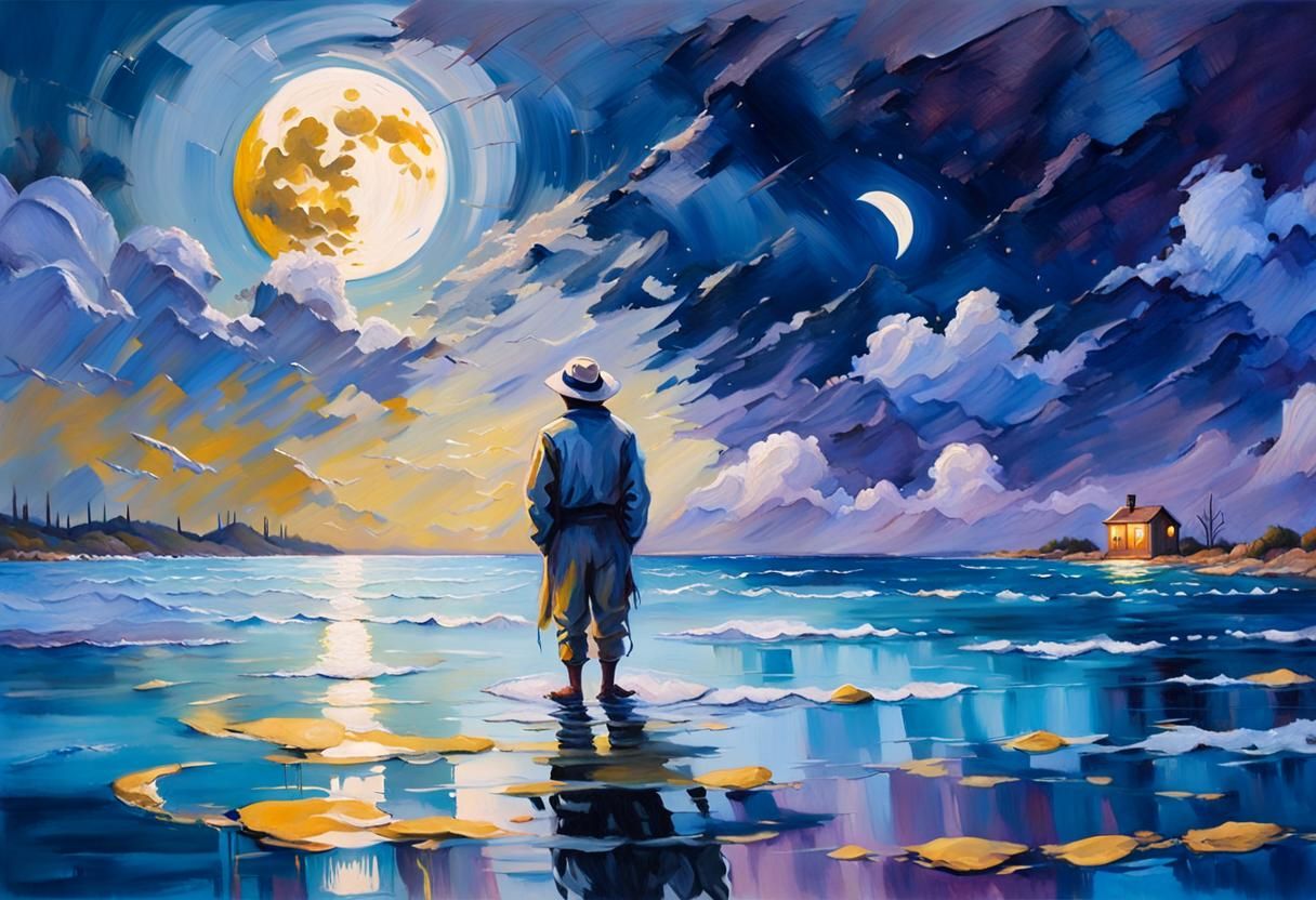 Moonlit Gouache Painting in Dreamy Surrealism