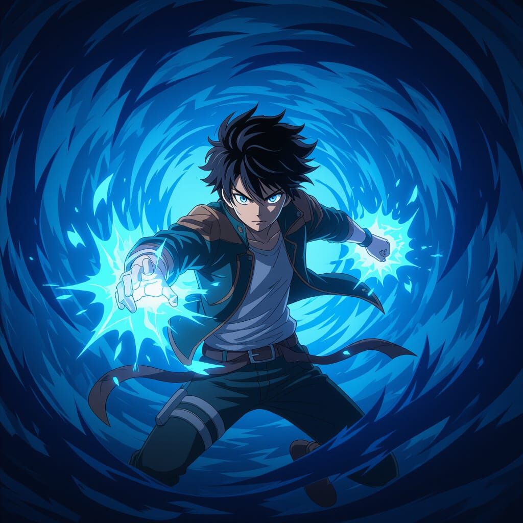 Sung Jin-Woo Anime Action Shot with Swirling Shadows