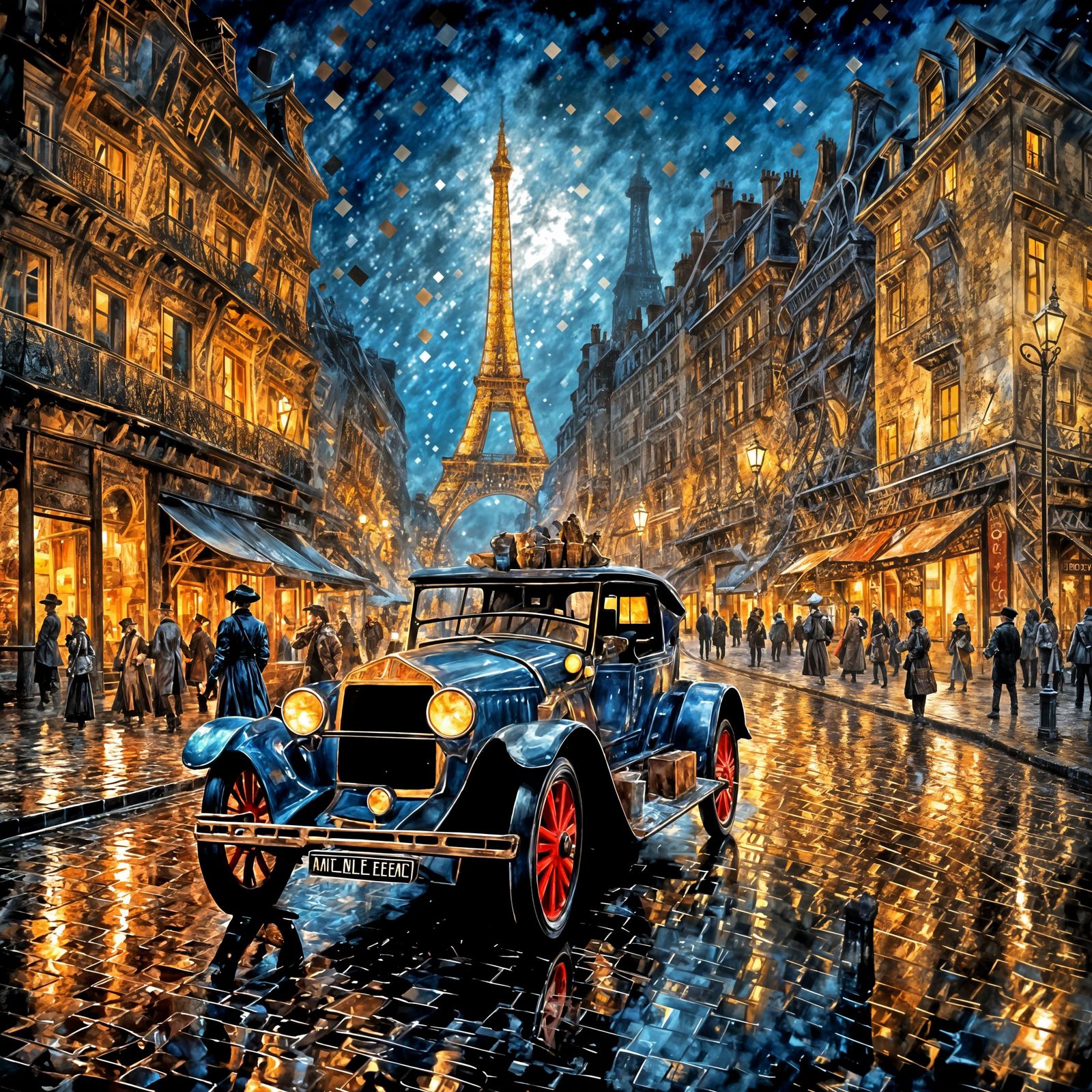 Snowy Night in Paris: Eiffel Tower Oil Painting