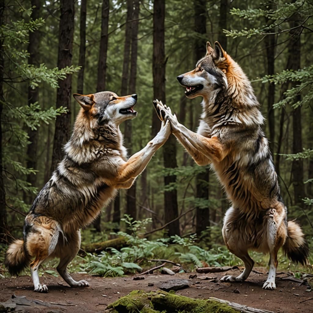 Wolves High Fiving in the Wilderness