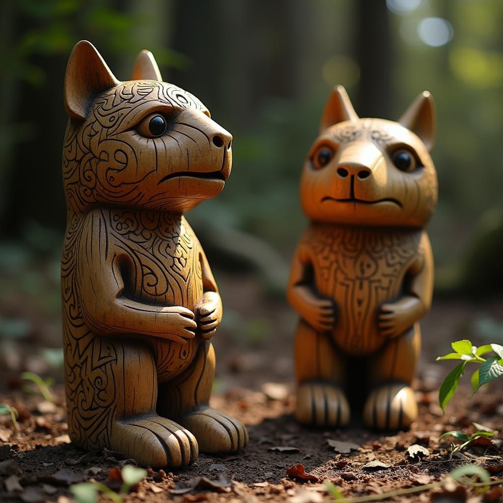 Ornate Wooden Sculptures in Native American Style