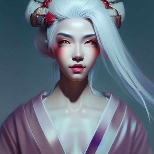 Cyberpunk Geisha Portrait in Golden Hour Lighting