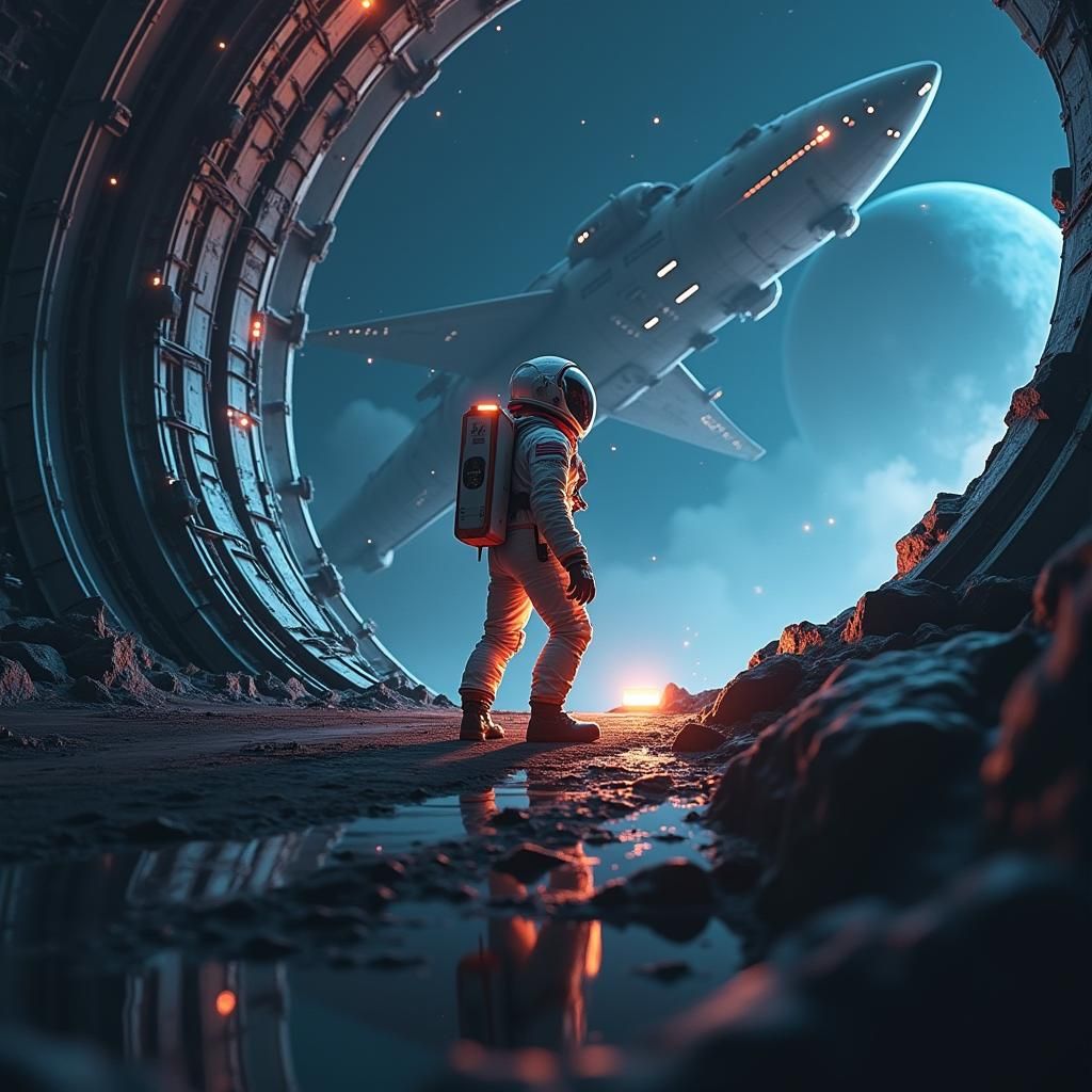 Heroic Among Us Astronaut in Sci-Fi Metropolis