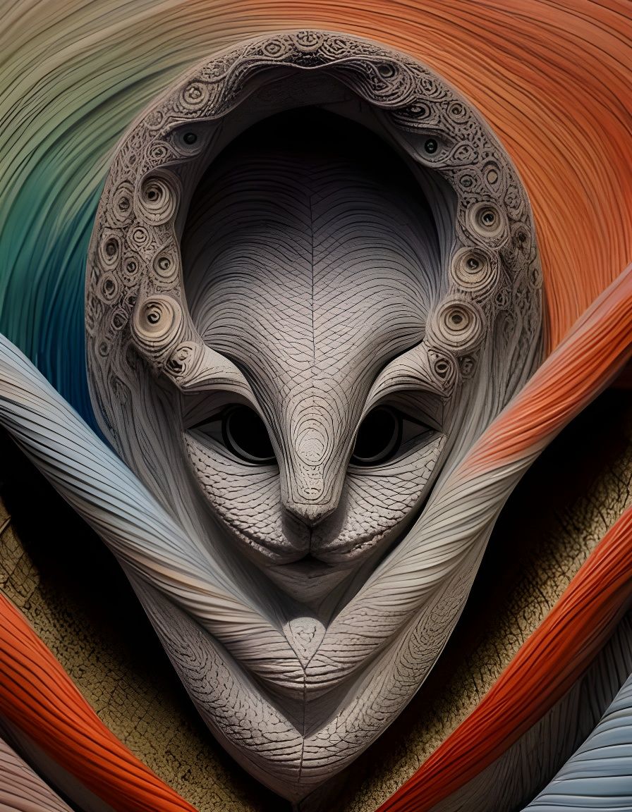 Ceramic Fractal Cat Face Sculpture