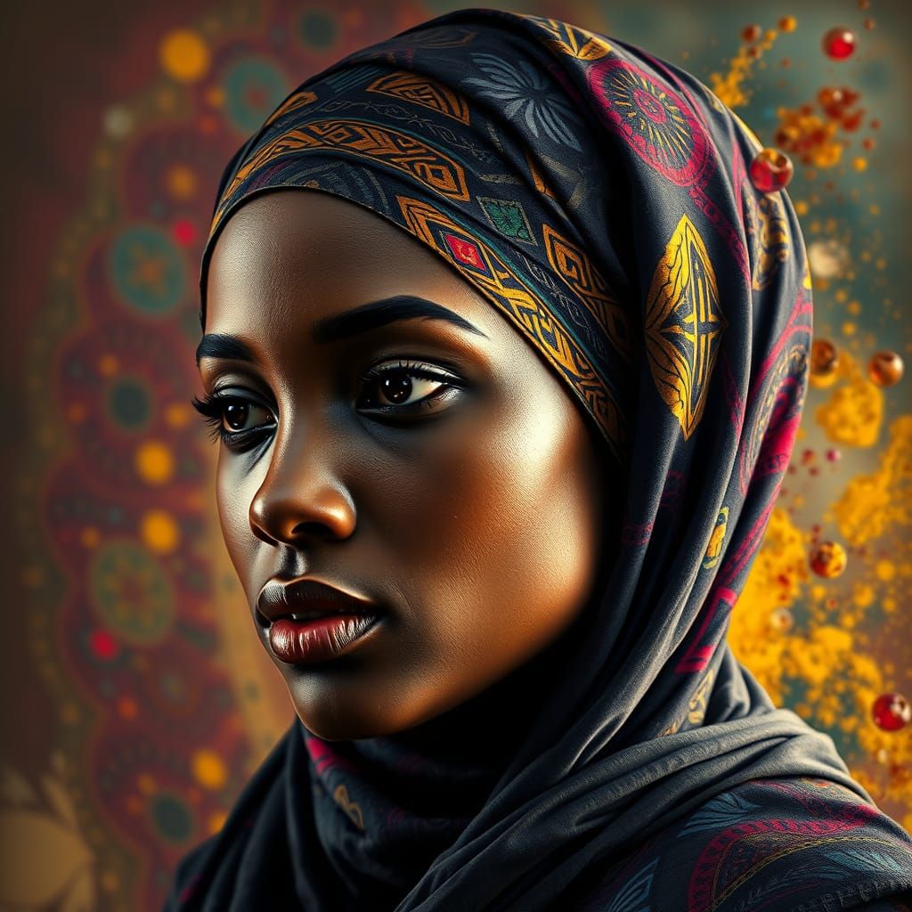 Beautiful African Woman in Hijab: Hyperrealistic Portrait