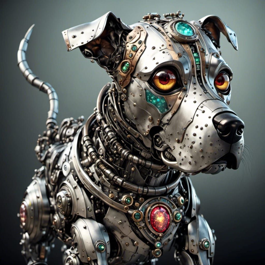 Platinum and Jewel Robot Dog in Cyberpunk Style