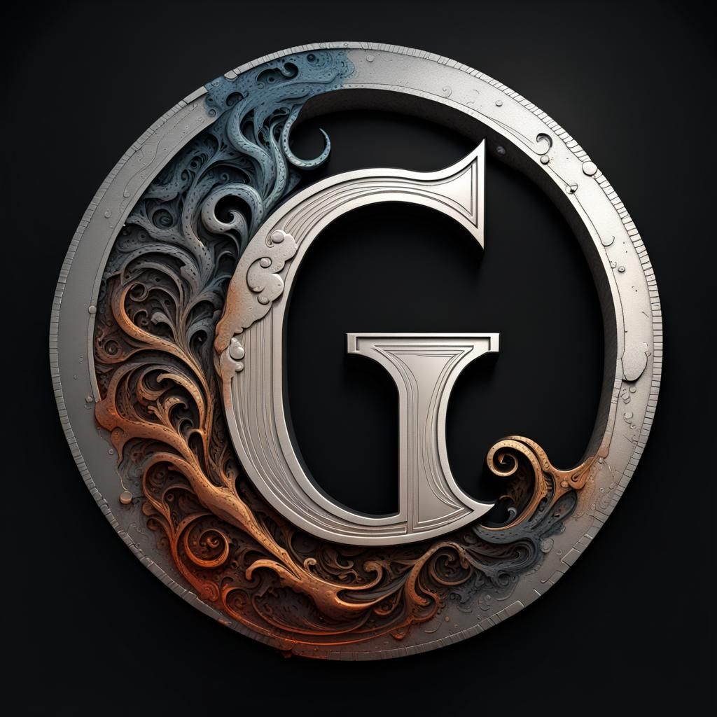 Letter G Logo in Etched Silver on Black