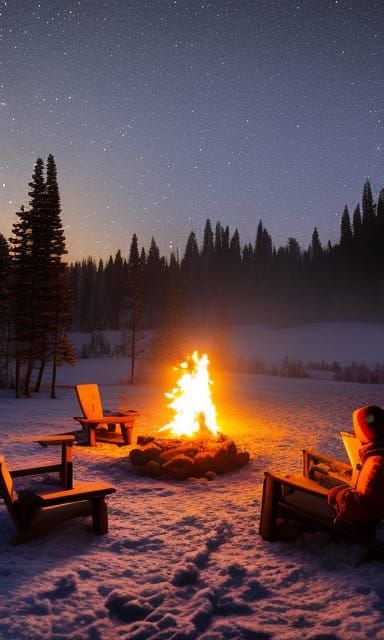 A campfire in the snow