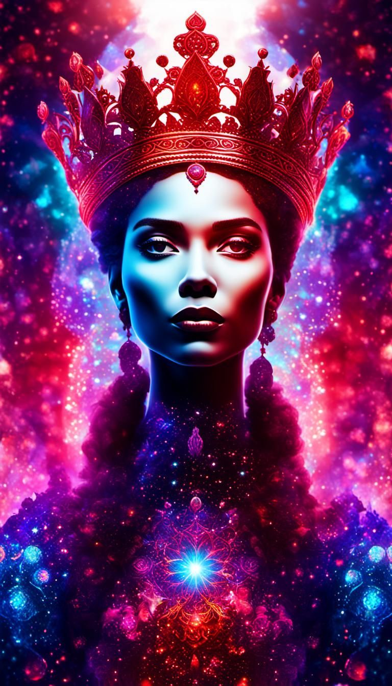 Red Queen Silhouette in Astral Cosmic Style