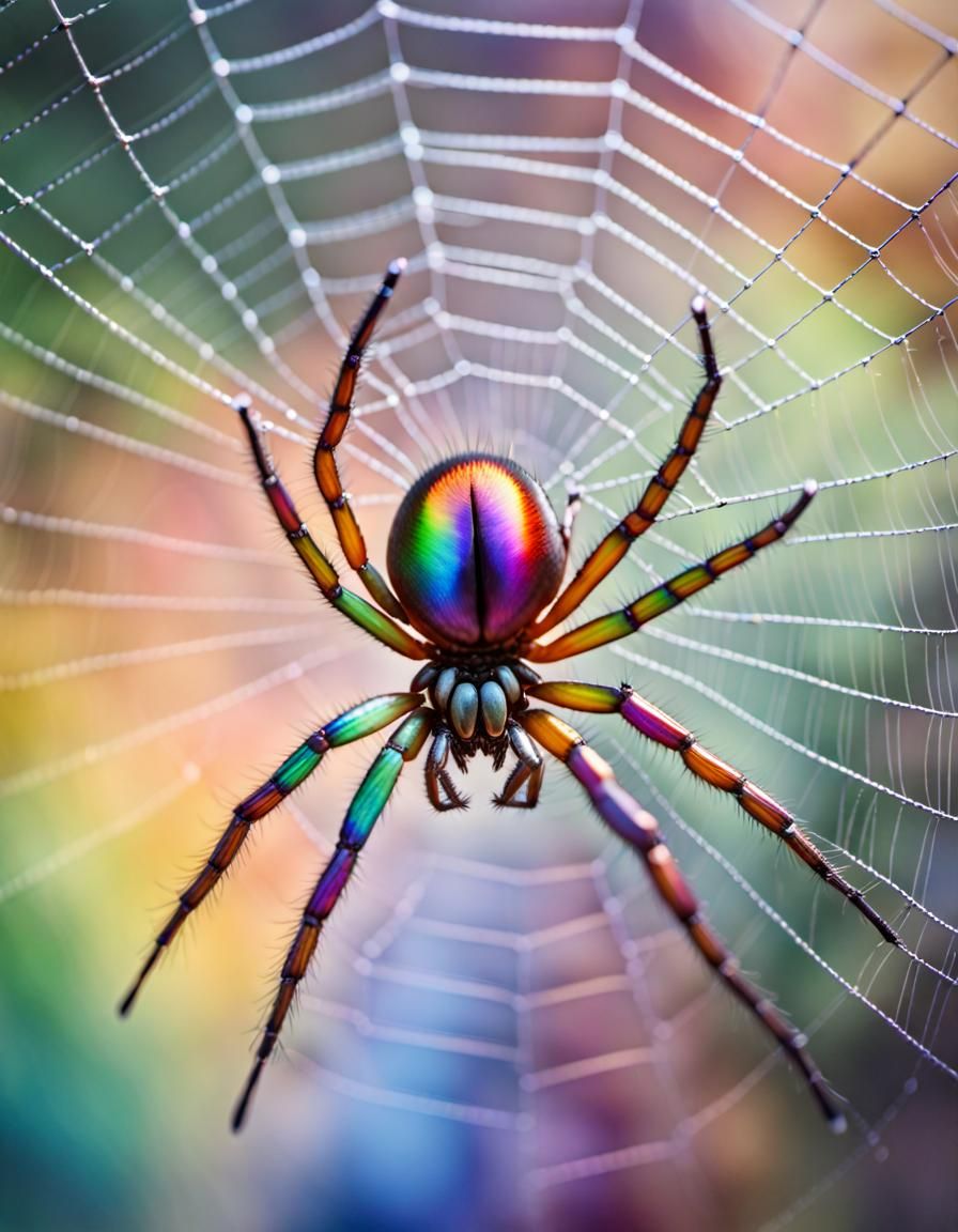 Iridescent Spider Web in Sunlight: Photorealistic Detail