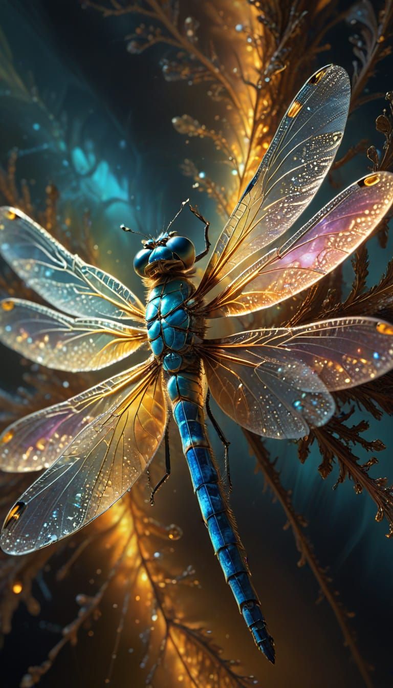 Fractal Dragonfly in Surreal Oil Painting