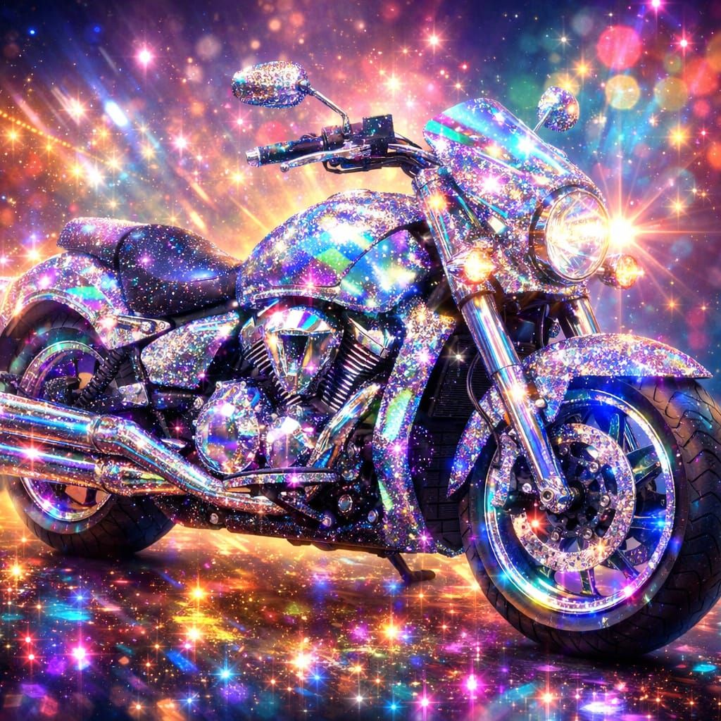 Sparkling Motorcycle with Dichroic Glass in Luminous Style