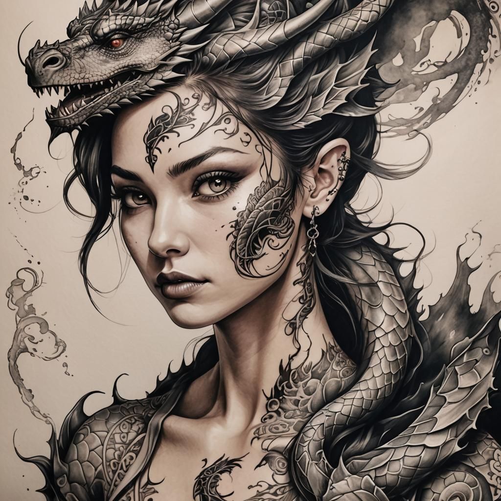 Dragon Tattoo Art on Girl's Skin