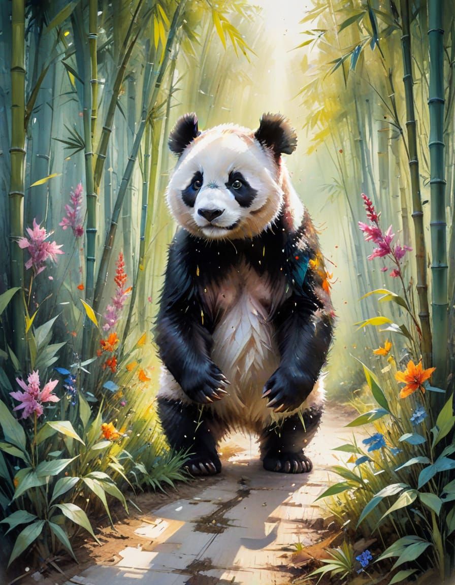Panda in Bamboo Forest: Watercolor Painting