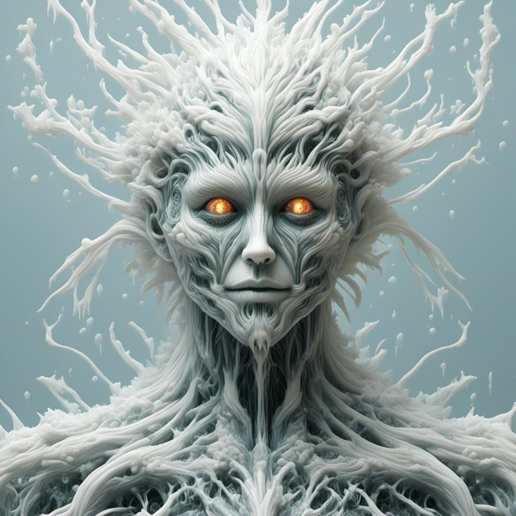 Frozen Sentinel with Glowing Eyes in Impressionist Style