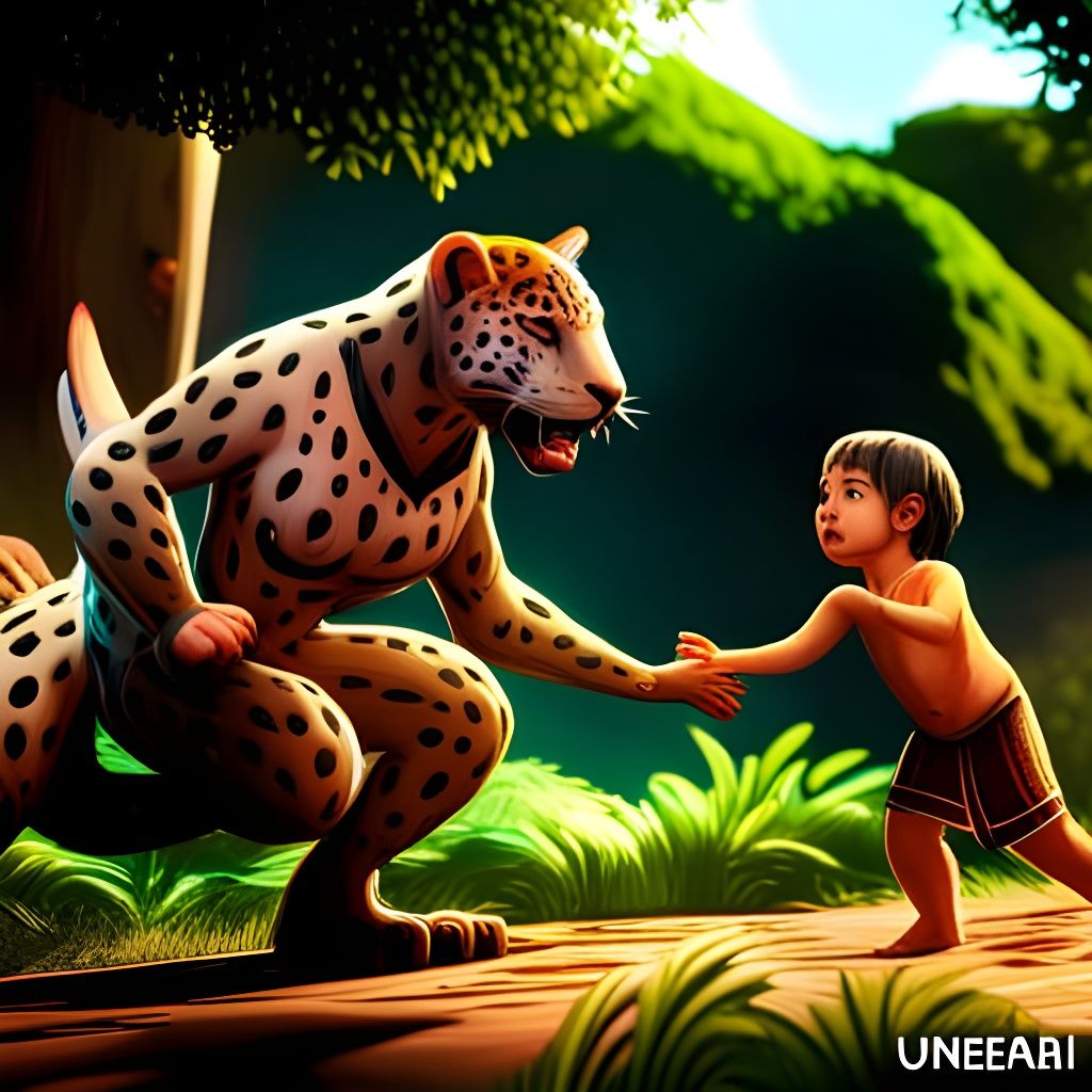 Indigenous Child Battles Anthropomorphic Jaguar
