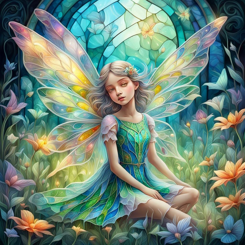 Glass Fairy in Luminescent Meadow: Surreal Digital Art