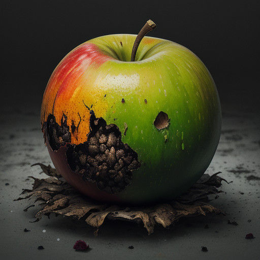 Vivid Oil Painting of Rotting Fruit in Surrealist Style