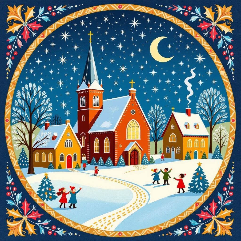 Churches at Christmas in Dutch Anton Piek Style