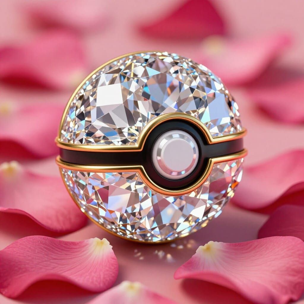 Diamond Poke Ball with Gold Outline on Rose Petals