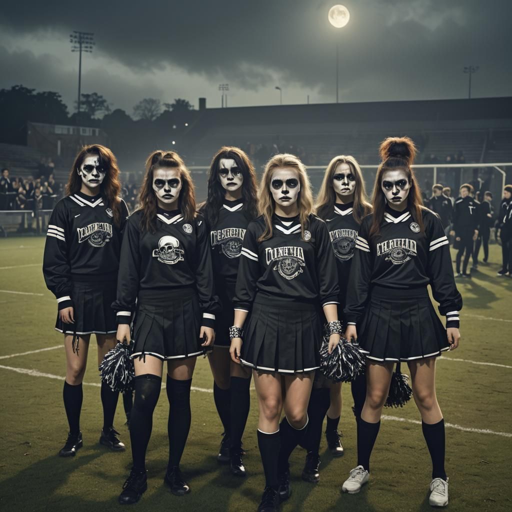 Gothic Cheerleaders on a Haunted British Field