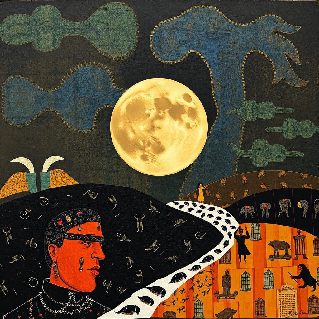 The Moon Falls: Mixed Media Art Collage