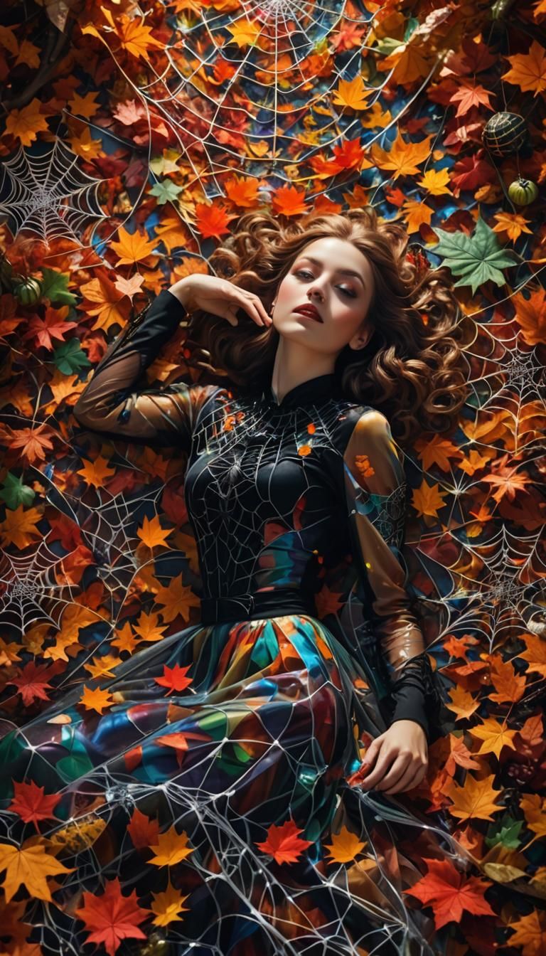 Dreamlike Autumn Scene with Halloween Decorations