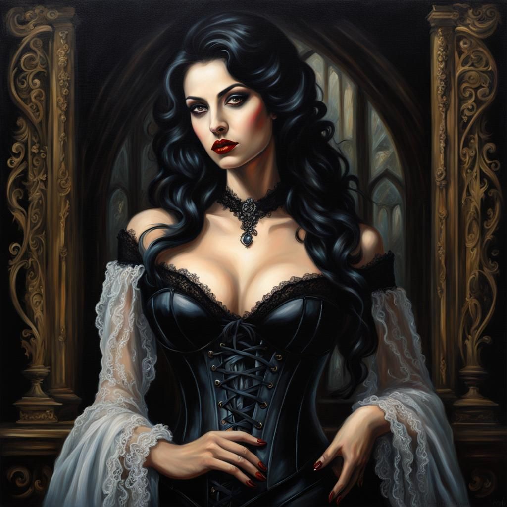 Italian Vampire in Gothic Oil Painting