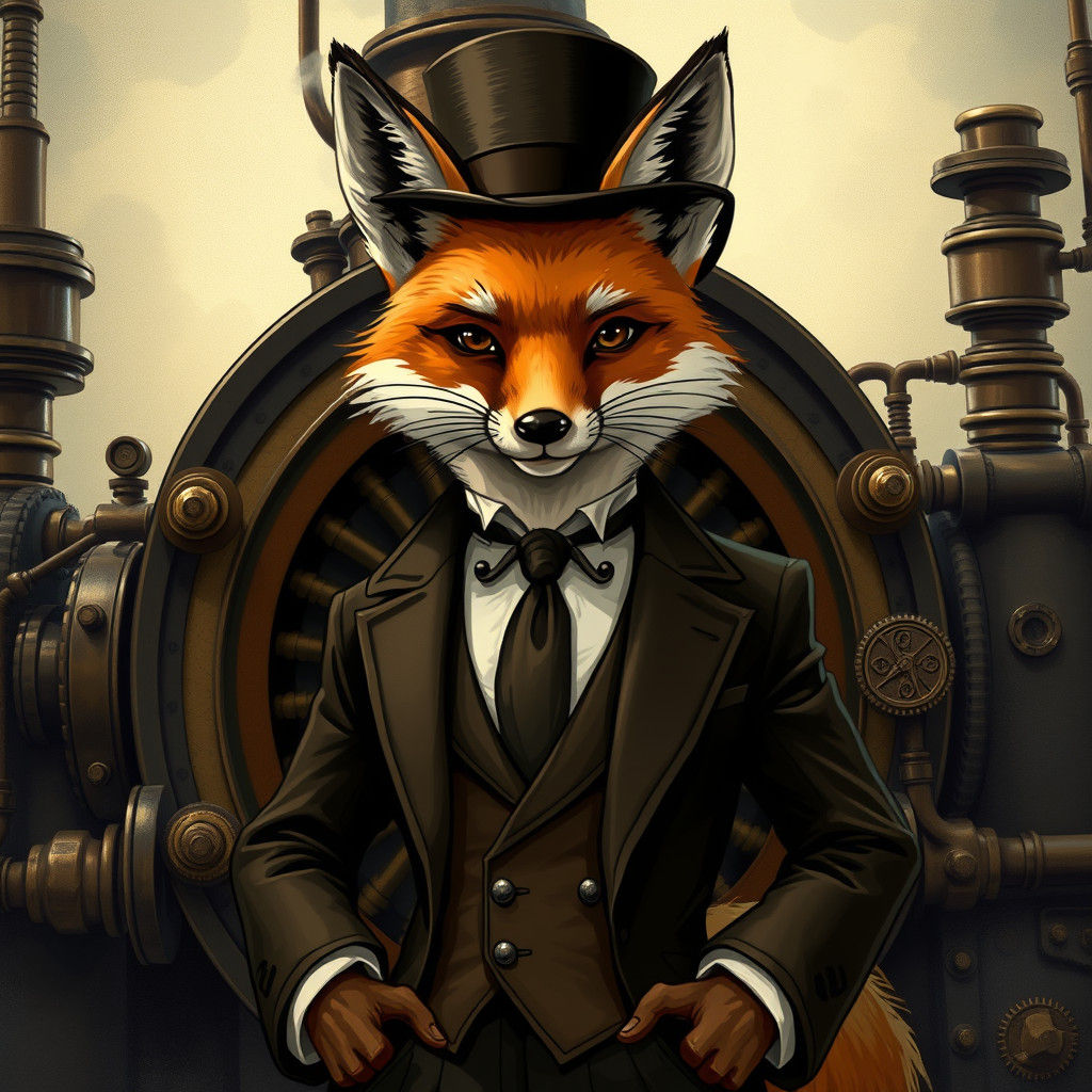 Fox as Steampunk Thief in Noir Illustration